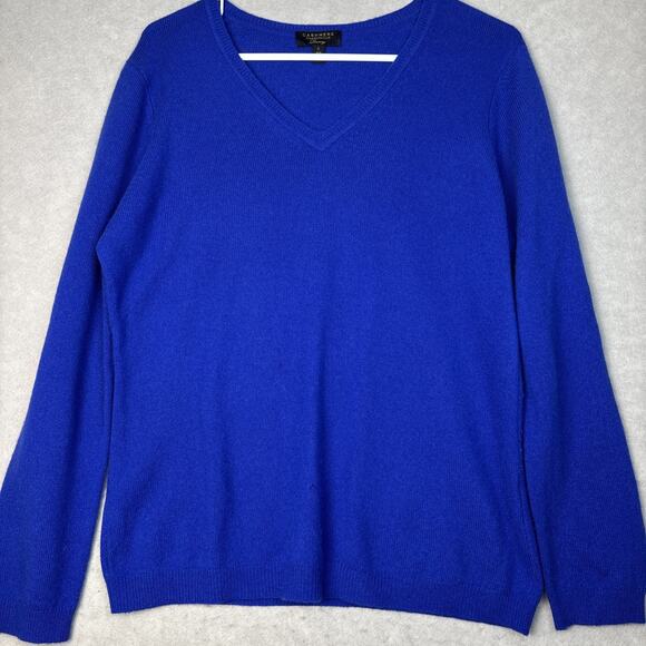Charter Club Sweater Women’s V-Neck Royal Blue 100% Cashmere Large - Picture 1 of 7